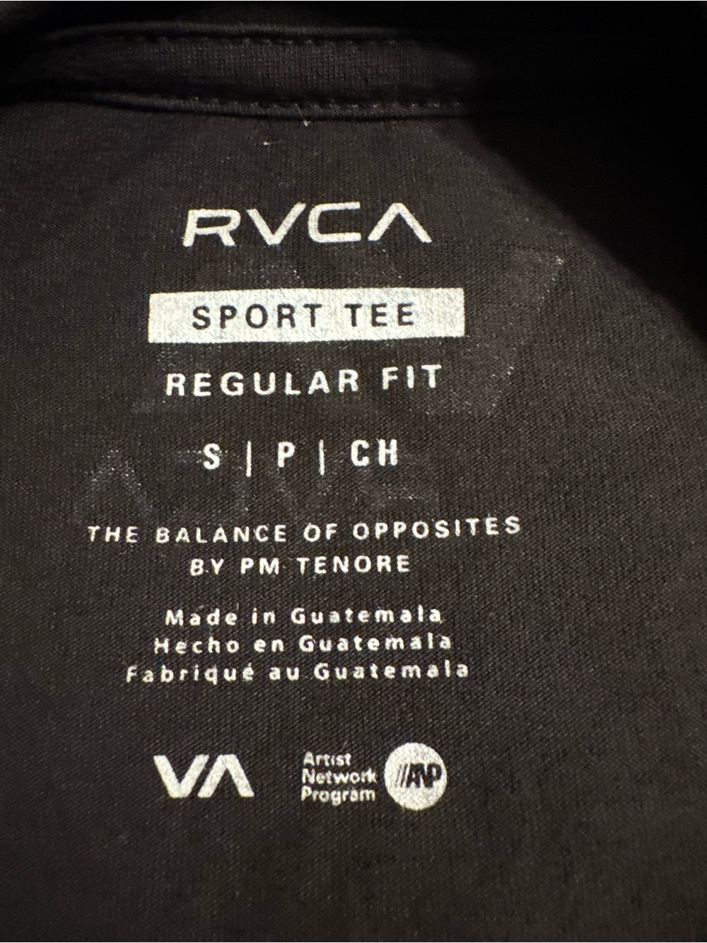 RVCA Black Sport Tee with White Printed Interior Label